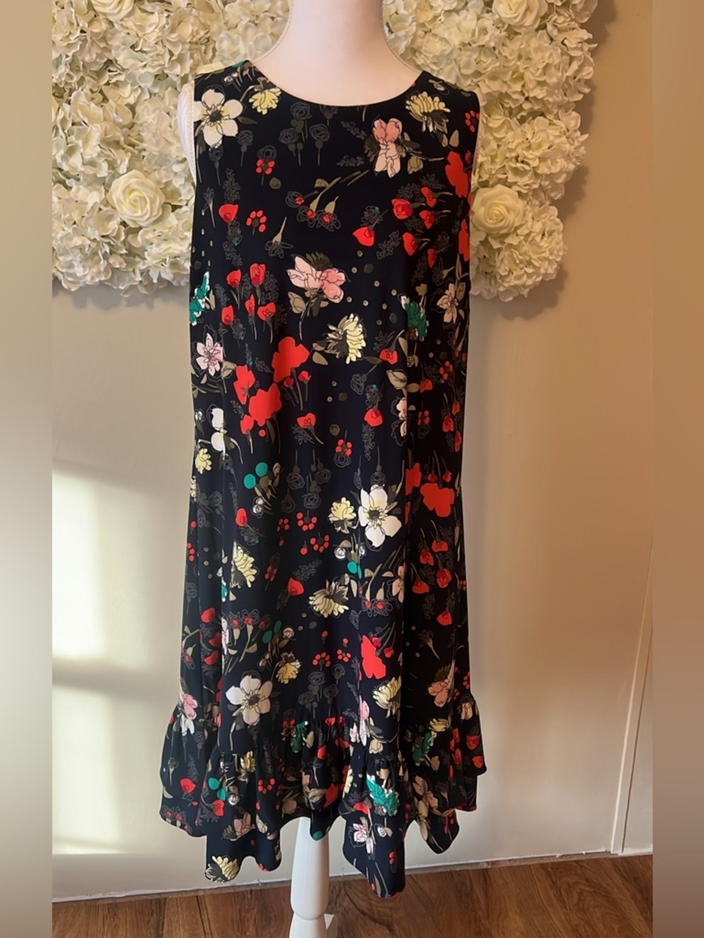 Tommy Hilfiger Navy Dress with Red Floral Print and Teal Accents